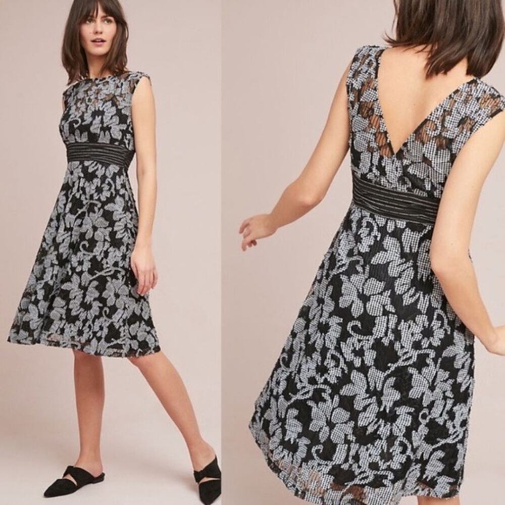 Anthropologie Sommer‎ Black and White Floral Dress Size 14
